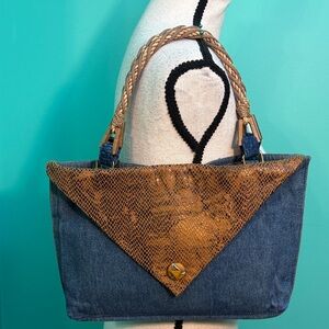 Glitz & Glam Denim and Brown Accent Tote Bag